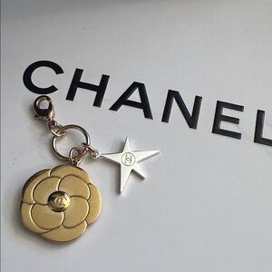 CHANEL Gold Star and Silver Flower Charm Keychain
